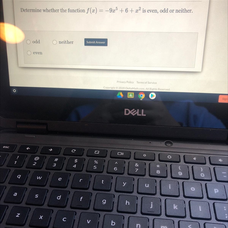 Determine whether the function f(x) = -9.5 + 6 + x² is even, odd or neither.-example-1