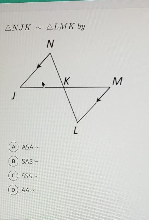 Triangle NJK is similar to triangle LMK by​-example-1