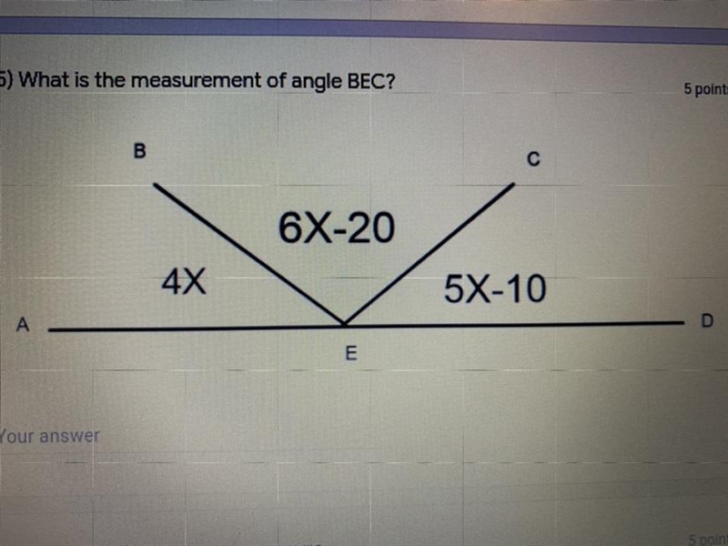 What is the measurement of angle BEC?-example-1