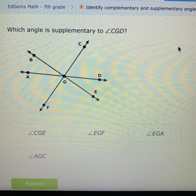 Which angle is supplementary to.... asap plz-example-1