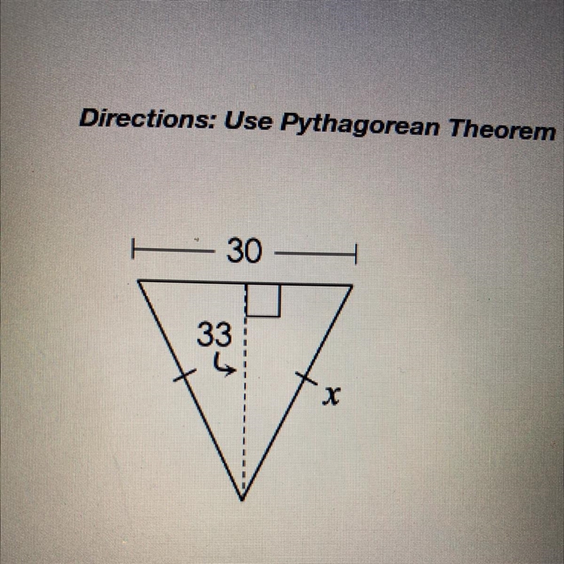 Use Pythagorean Theorem to solve for X. show all steps-example-1