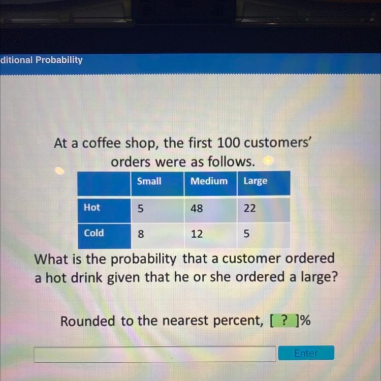 ACELLUS HELP ASAP What is the probability that a customer ordered a hot drink given-example-1