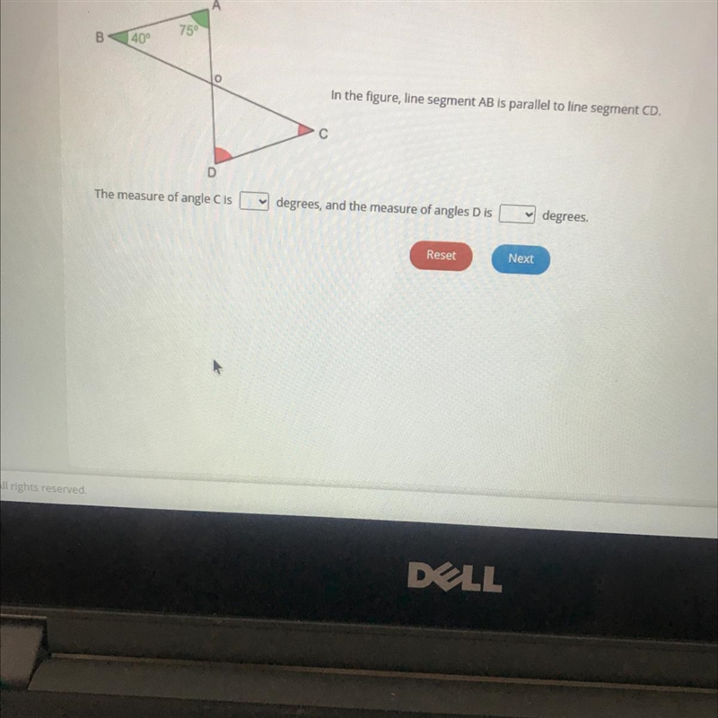 The measured of angle C is ___ degrees, and the measure of angle D is ___ degrees-example-1