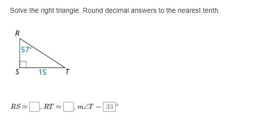 Solve the right triangle. Round decimal answers to the nearest tenth.-example-1