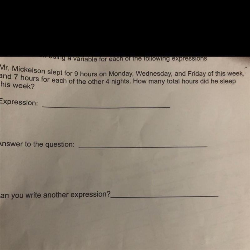 A. Mr. Mickelson slept for 9 hours on Monday, Wednesday, and Friday of this week, and-example-1