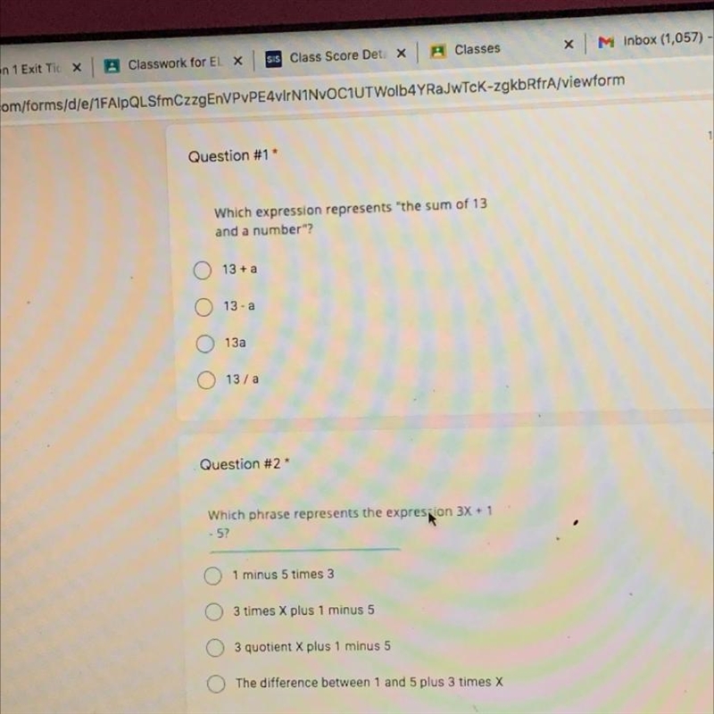 Which expression represents the sum or 13 and a number-example-1