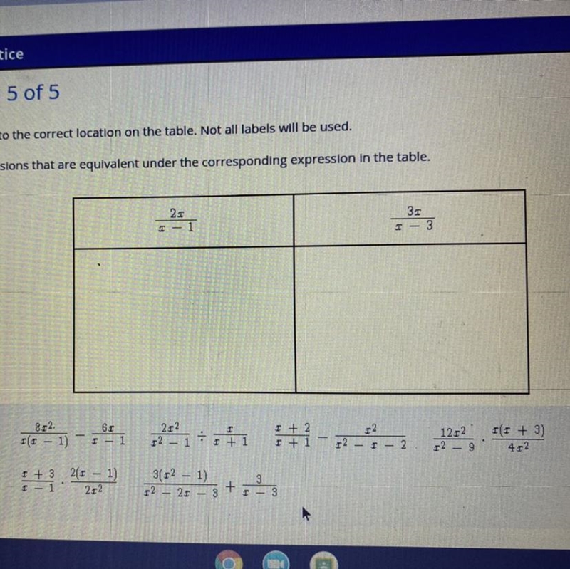 Place the expressions that are equivalent under the corresponding expression in the-example-1