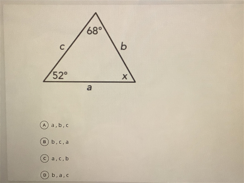 Which is the correct order for the side lengths from shortest to longest?-example-1