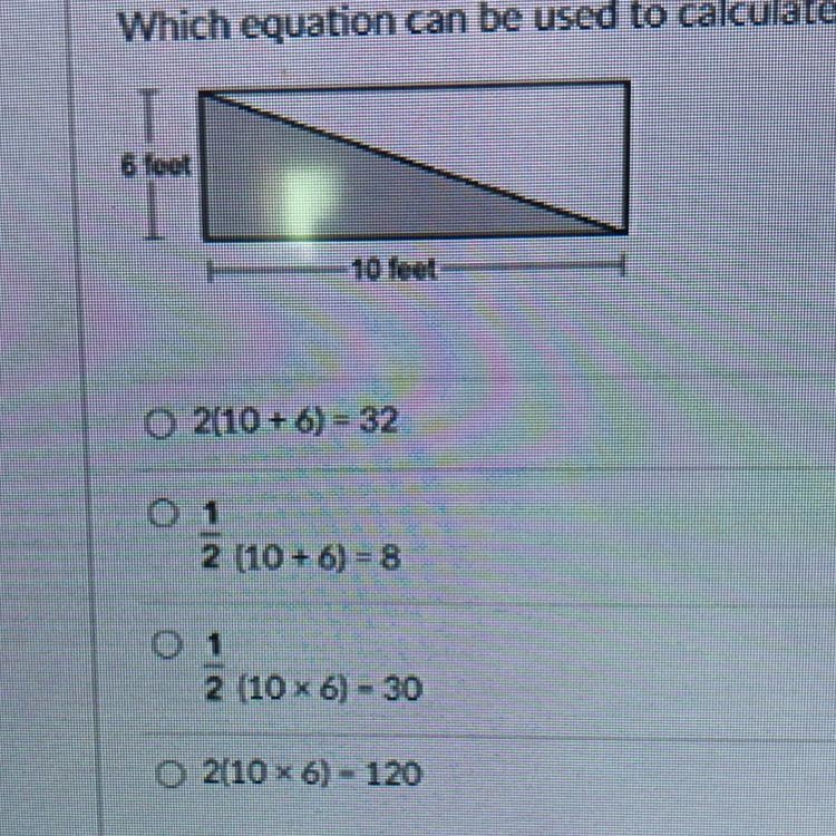 (05.01) Which equation can be used to calculate the area of the shaded triangle below-example-1