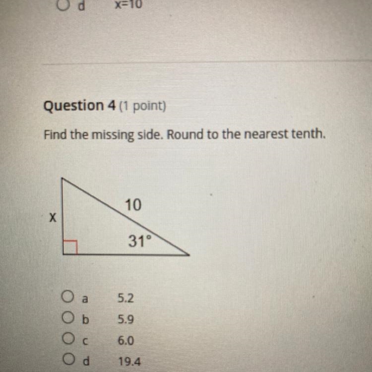 Find the missing side. round to the nearest tenth.-example-1