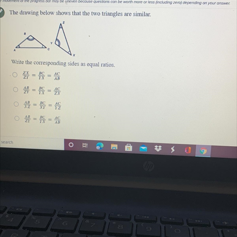 Write the corresponding sides ad equal ratios-example-1