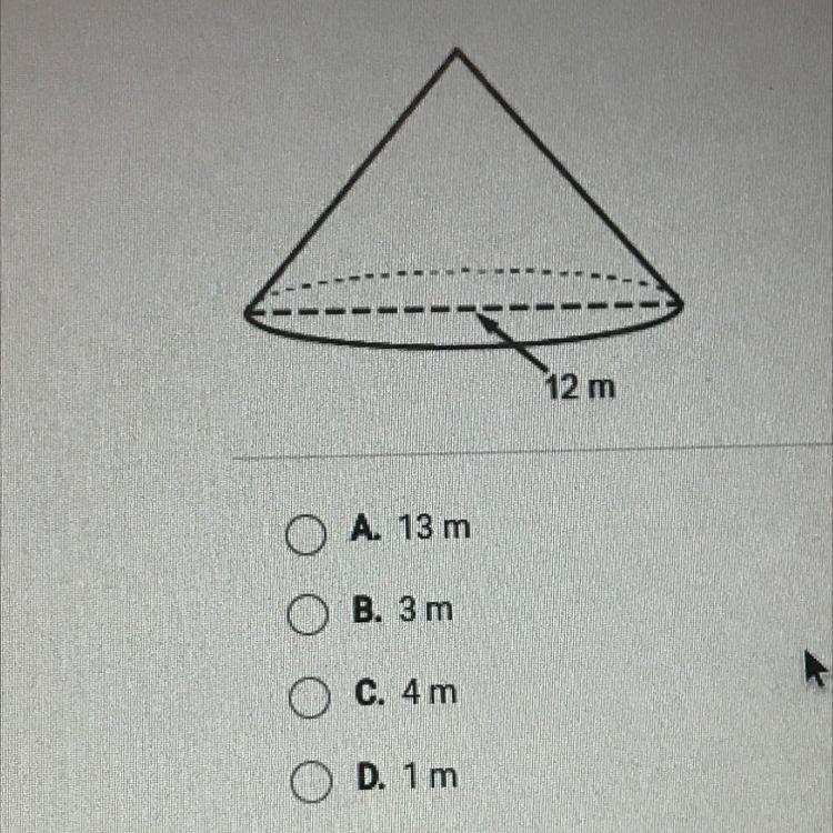 Find the height of a cone with a diameter of 12 m whose volume is 151 m3 Use 3.14 for-example-1