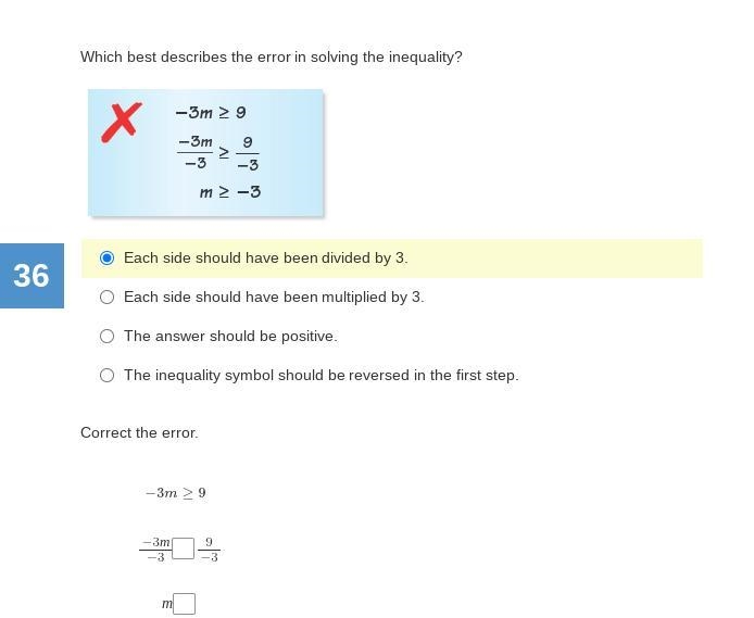 Which best describes the error in solving the inequality?-example-1