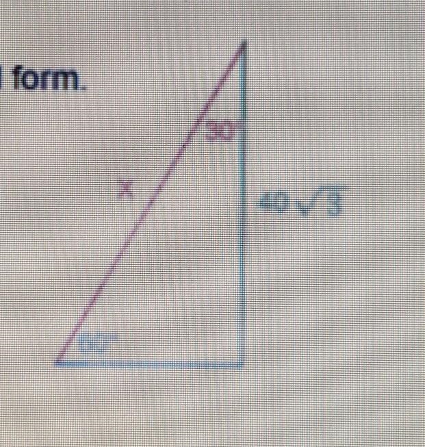 What is the value of x in reduced radical form? (us sqrt) ​-example-1