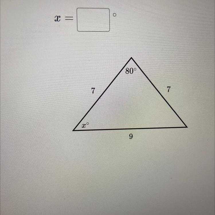 Find the value of x in the triangle shown below.-example-1