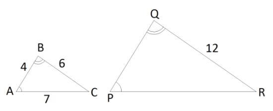 Show that the two triangles given beside are similar and calculate the lengths of-example-1