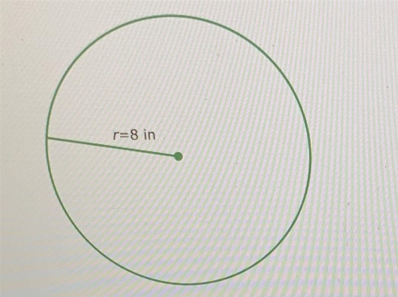 The radius of a circle is 8 inches. What is the area? r=8 in Give the exact answer-example-1