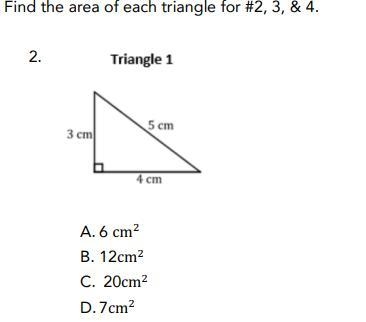 Find the area of each triangle for #2, 3, & 4.-example-1