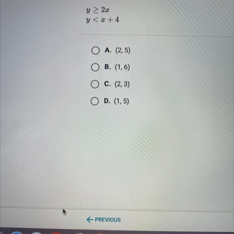 Which ordered pair is a solution to the system of inequalities?-example-1