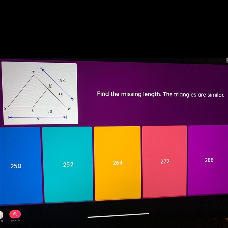 Find the missing length. The triangles are similar.-example-1