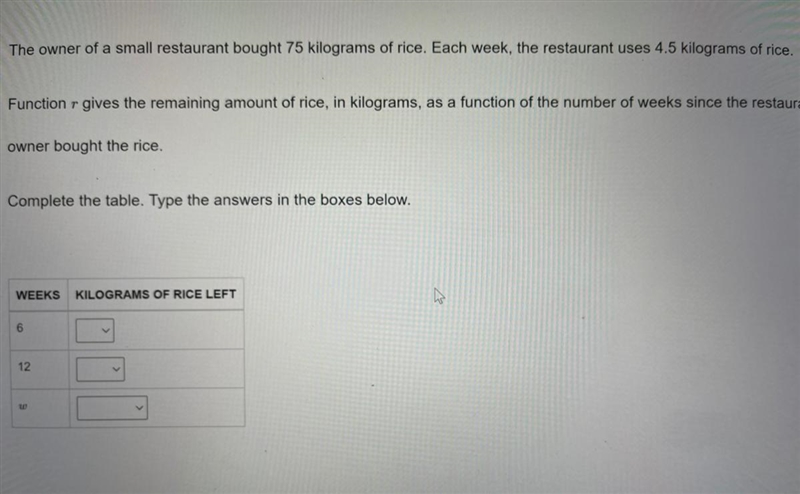 The owner of a small restaurant bought 75 kilograms of rice. Each week, the restaurant-example-1