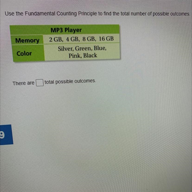 There are _ total possible outcomes.-example-1