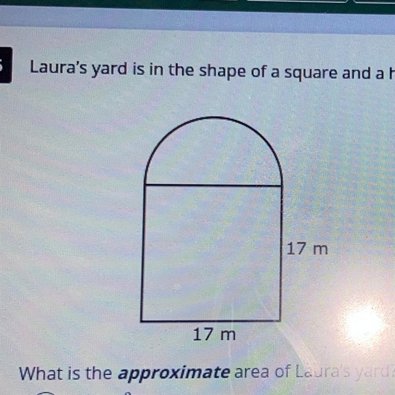 Laura's yard is in the shape of a square and a half-circle.-example-1