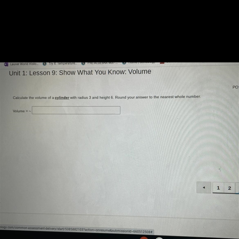 Could anyone help ? It says Calculate the volume of a cylinder with radius 3 and height-example-1