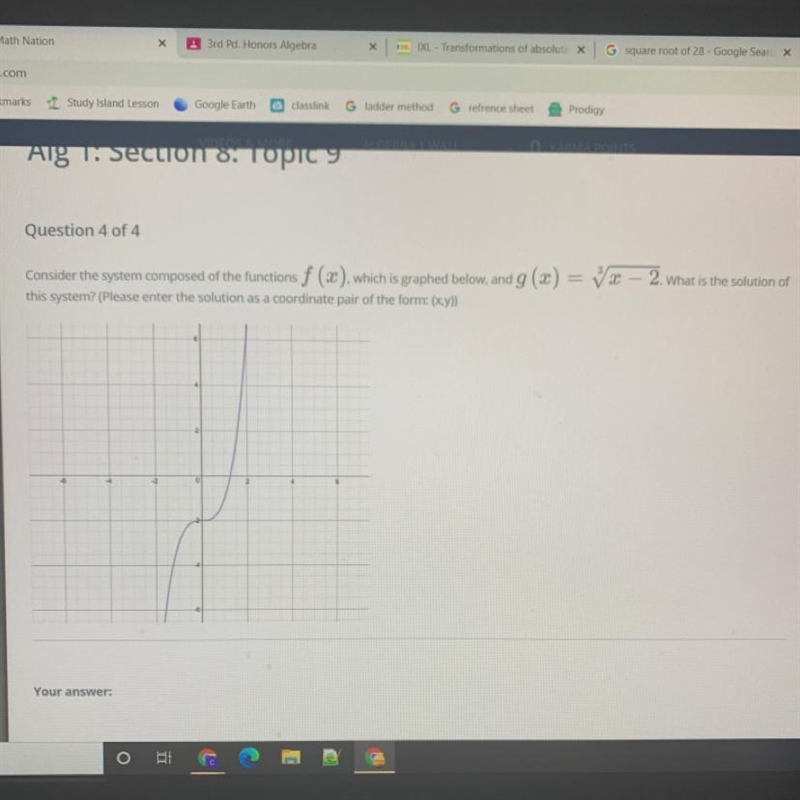 consider the system composed of the functions f(x), which is graphed below, and g-example-1