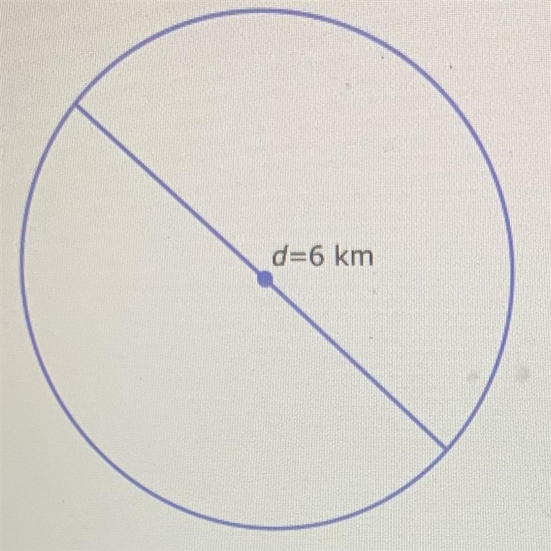 The diameter of a circle is 6 kilometers. What is the area? d=6 km Give the exact-example-1