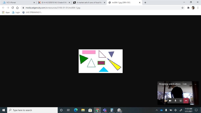 Which comparison about the shapes is true? A. For every 2 rectangles there are 8 triangles-example-1