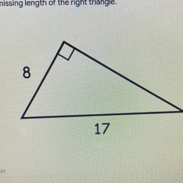 Find the missing length of the right triangle.-example-1