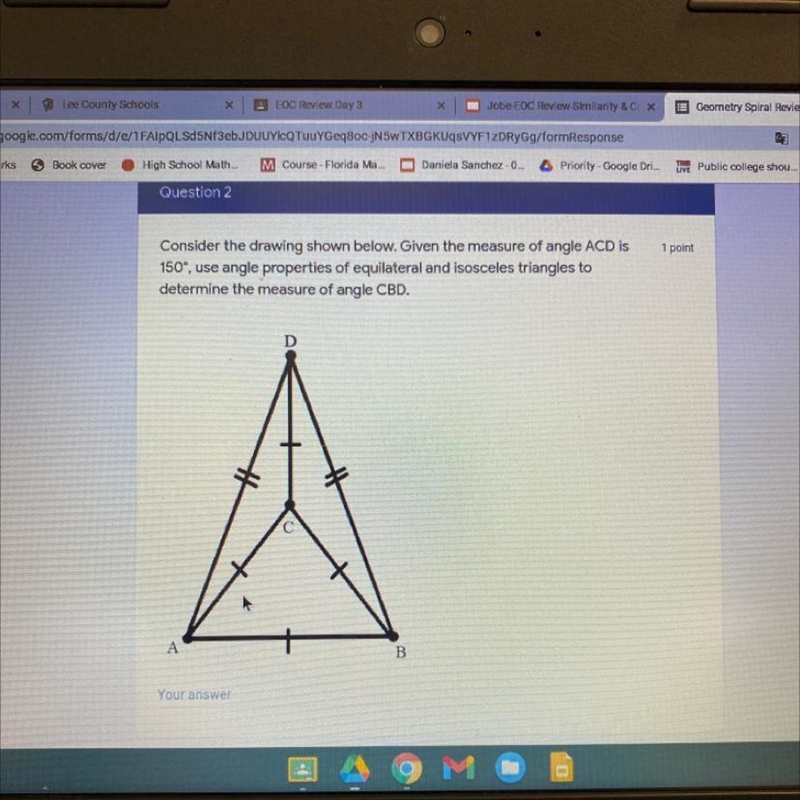 Consider the drawing shown below. Given the measure of angle ACD is 150°, use angle-example-1