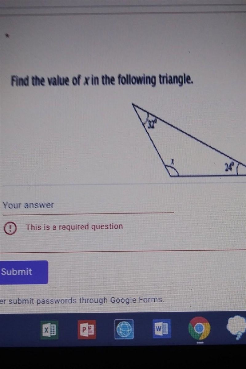 Find the value of x in the following triangle​-example-1