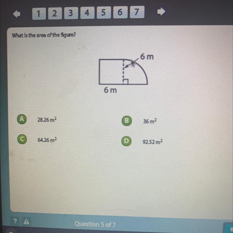 What is the area of the figure? 6 m 6 m B (A 28.26 m2 B 36 m2 64.26 m2 D 92.52 m2 Ounctions-example-1