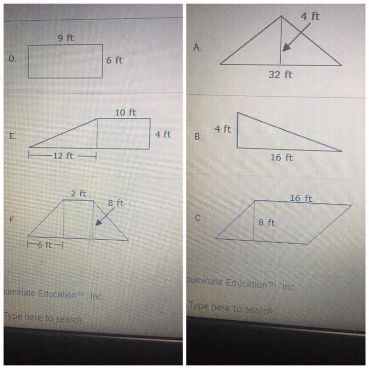 Which following figures have a area of 64 square feet? Select three that apply-example-1