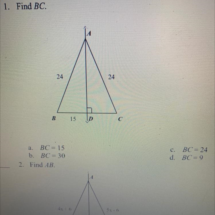 Find BC. AB=24 AC=24 BD=15-example-1