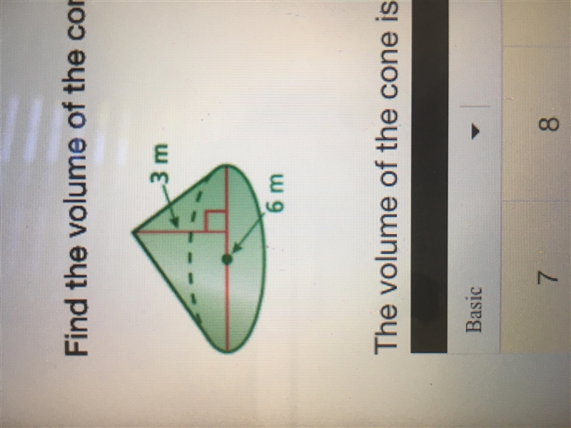 Find the volume of the cone. Round your answer to the nearest tenth.-example-1