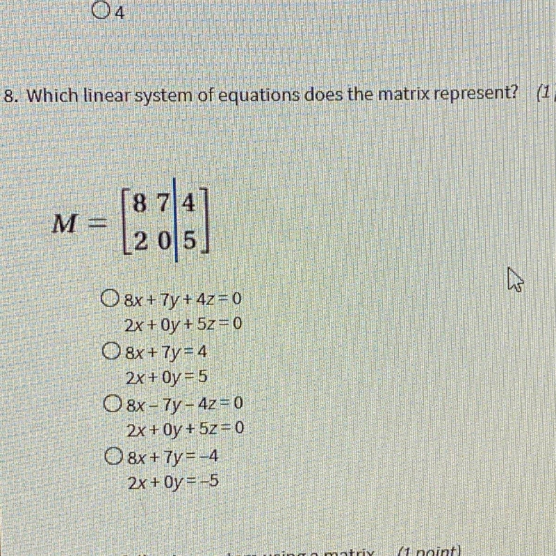 - Which linear system of equations does the matrix represent?-example-1