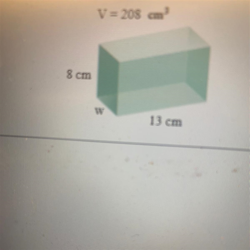 Find the unknown side (w) of the rectangular solid. Please help..-example-1