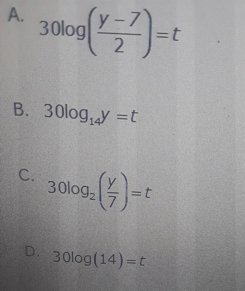 Y=7×2^t/30 what is the equation solved for t​-example-1