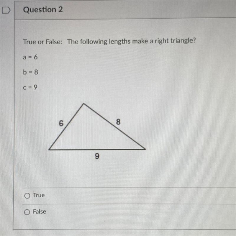 I’m really confused, can I get some help True or False: The following lengths make-example-1