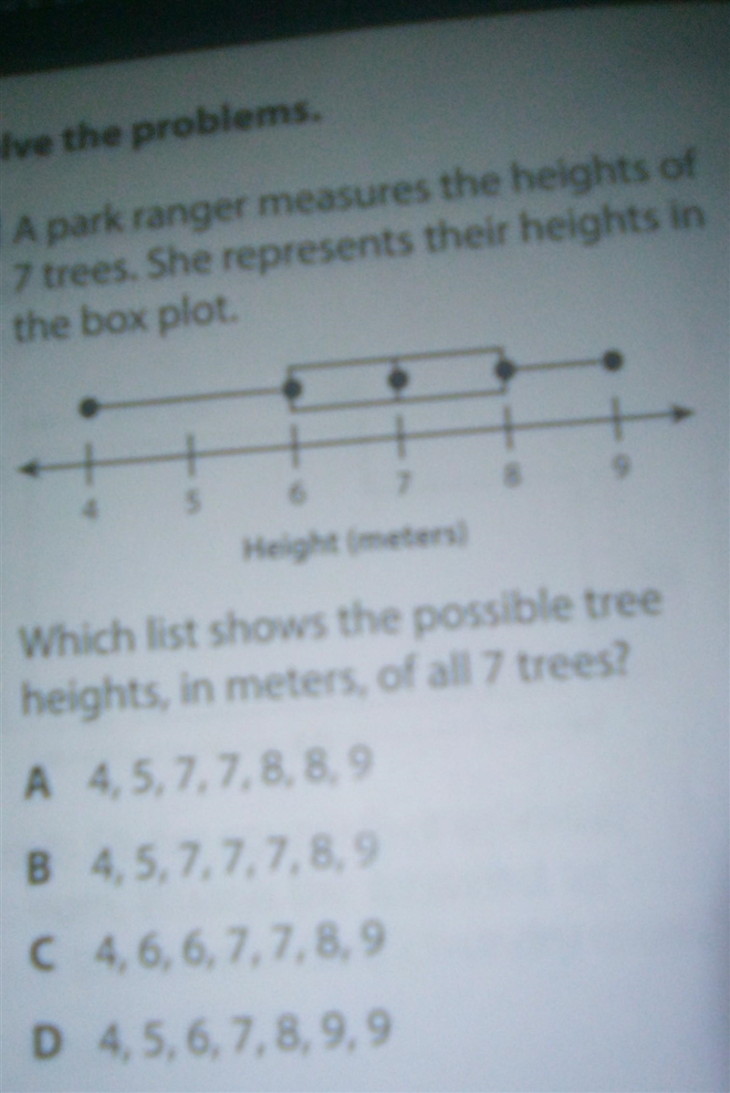 A park ranger measures the heights in the box plot​​-example-1