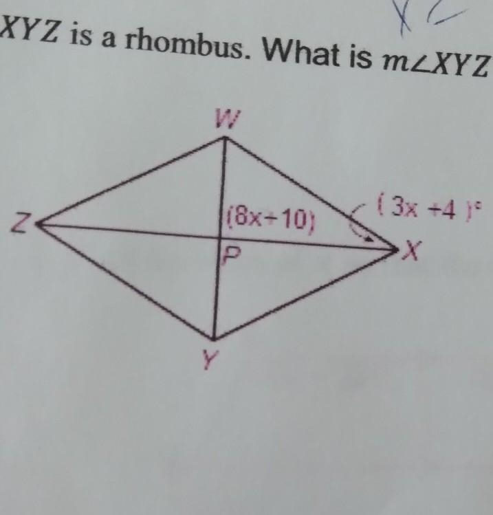 WXYZ is a rhombus. What is m of angle XYZ?​-example-1