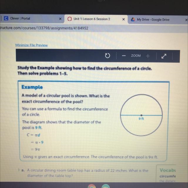 What is the circumference of the table top? Write your answer using Show your work-example-1