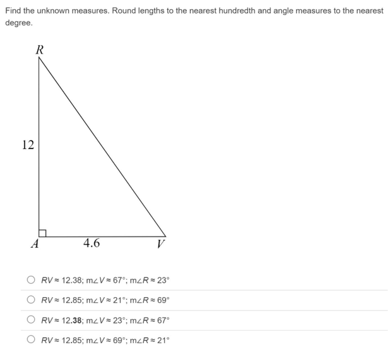 Find the unknown measures. Round lengths to the nearest hundredth and angle measures-example-1