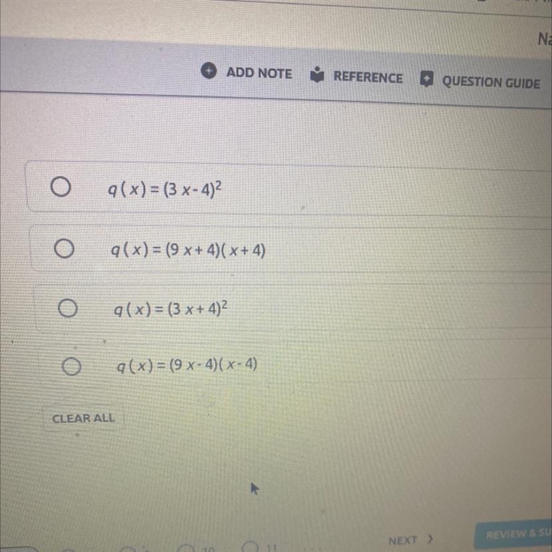 Which function is equivalent to g(x) = 9 x2 - 24 x + 16?-example-1