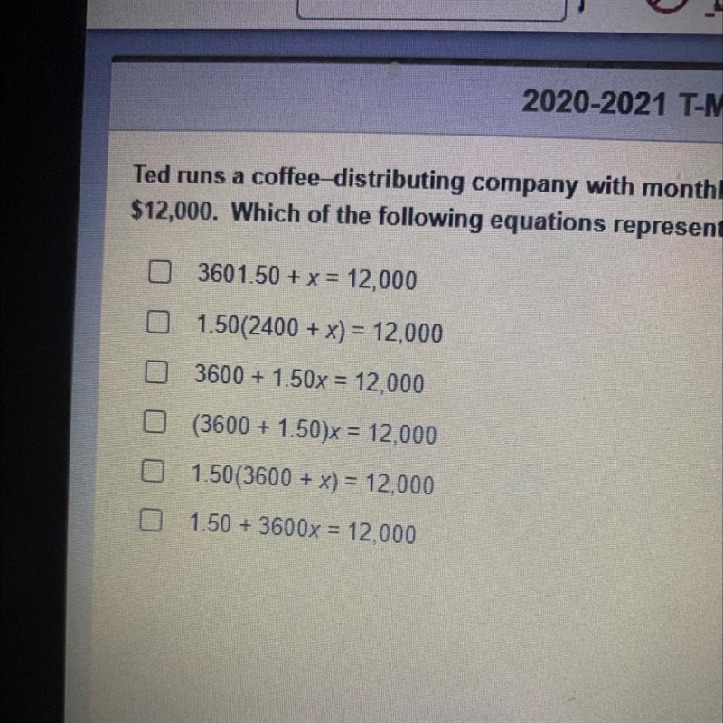 Ted runs a coffee-distributing company with monthly fixed costs of $3600. He also-example-1