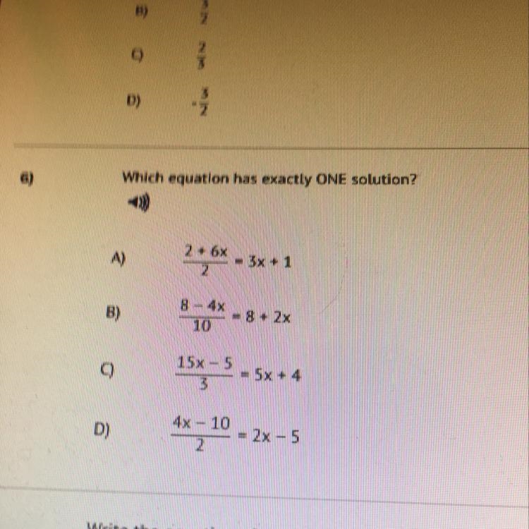 Which equation has exactly ONE solution?-example-1