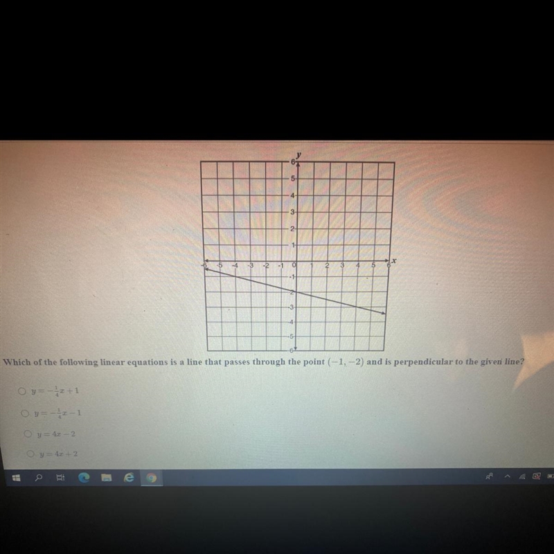 Which of the following linear equations is a line that passes through the point (-1, -2) and-example-1